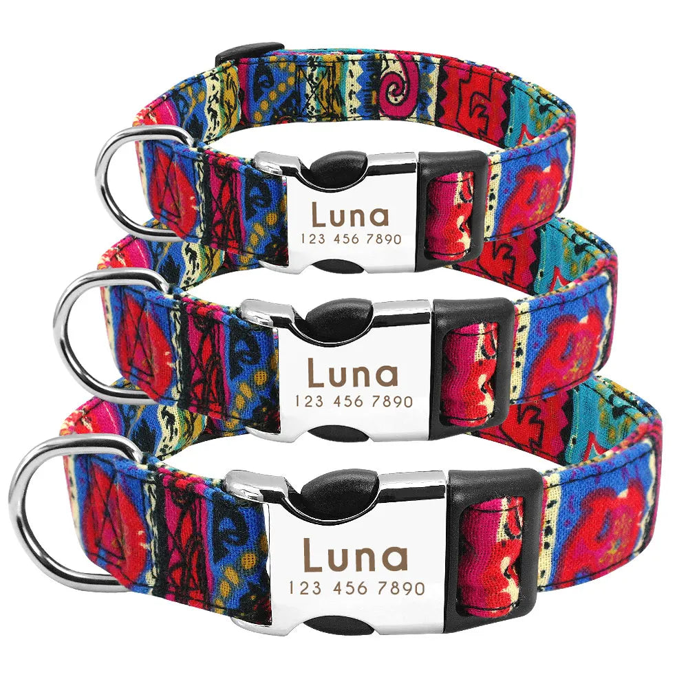 Personalized Dog Accessories Collar Nylon Printed Pet Puppy Collar Dog ID Collars Free Engraved ID for Small Medium Large Dogs Pi-Mart