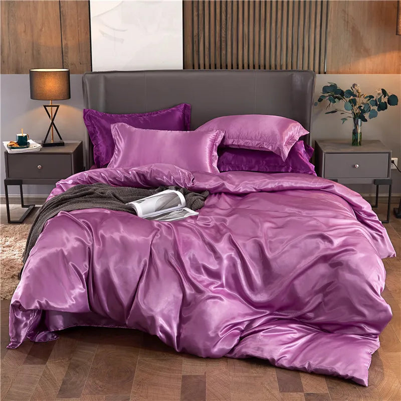 Luxury Rayon Satin Duvet Cover Queen High Quality King Size Smooth Quilt Cover Solid High End Single Double Comforter Cover Pi-Mart