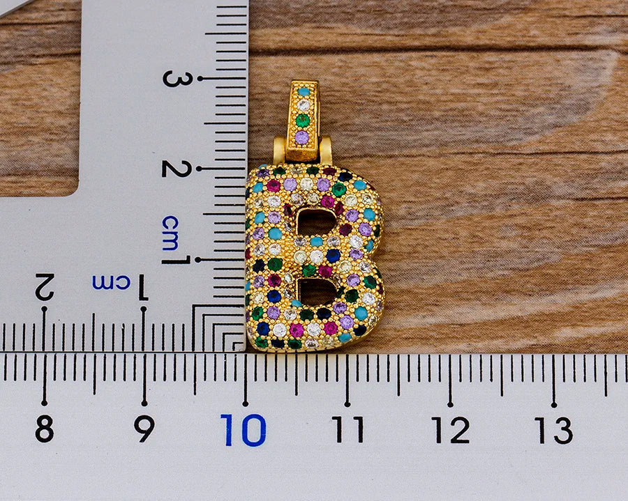 Nidin Fashion Luxury 26 Letters Copper Zircon Pendant Necklace for Women Rainbow Initials Name Necklace Wedding Party Jewelry Pi-Mart