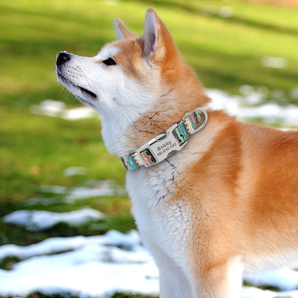 Personalized Dog Accessories Collar Nylon Printed Pet Puppy Collar Dog ID Collars Free Engraved ID for Small Medium Large Dogs Pi-Mart