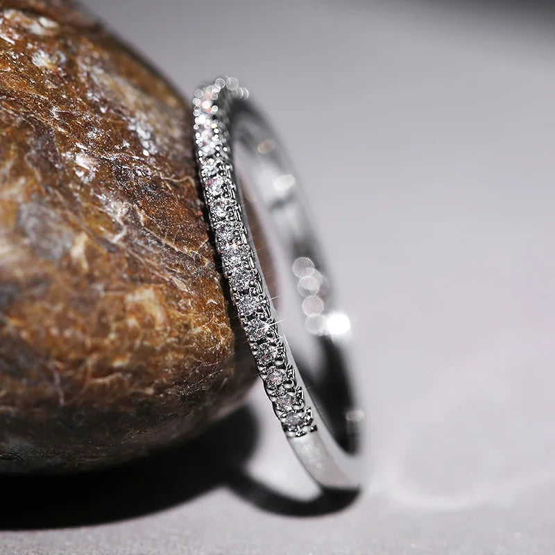 Huitan New Minimalist Thin Rings for Women Wedding Brilliant Cubic Zircon High Quality Versatile Female Finger Ring Jewelry Pi-Mart