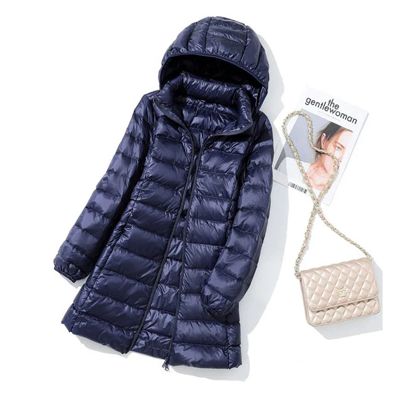 SEDUTMO Winter Long Womens Down Coat  Ultra Light Thin Puffer Jacket Slim Casual Remove Hooded Parka ED1580 LadyShow.Store