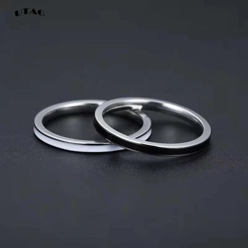 UTAG  Fashion Black/White Ceramic Crystal Wedding Rings Jewelry For Women Girls Rose Gold Stainless Steel Bohemia Rin Pi-Mart