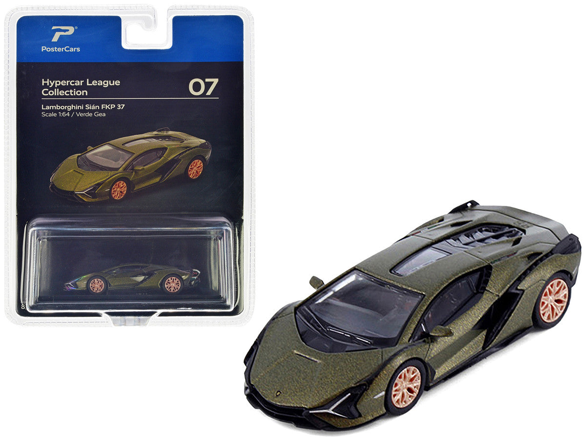 Lamborghini Sian FKP 37 Verde Gea Green Metallic "Hypercar League Collection" 1/64 Diecast Model Car by PosterCars LuxuryLifeWay Online Store