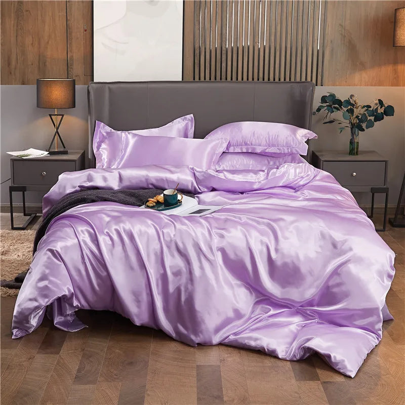 Luxury Rayon Satin Duvet Cover Queen High Quality King Size Smooth Quilt Cover Solid High End Single Double Comforter Cover Pi-Mart