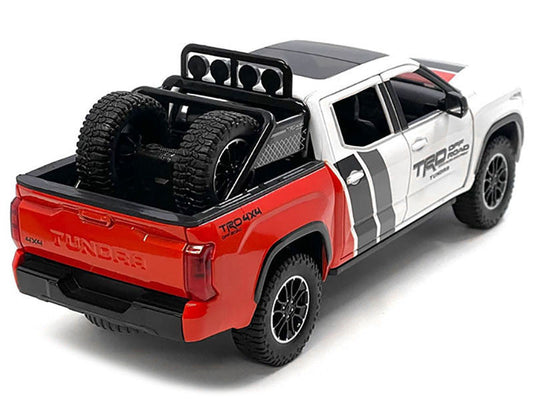 2023 Toyota Tundra TRD 4x4 Pickup Truck White and Red with Black and Gray Stripes with Sunroof and Wheel Rack Limited Edition to 2400 pieces Worldwide 1/24 Diecast Model Car LuxuryLifeWay Online Store