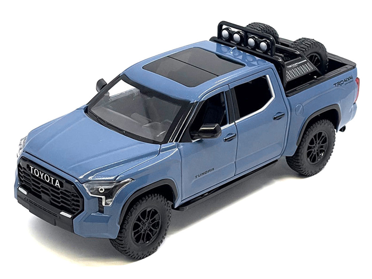 2023 Toyota Tundra TRD 4x4 Pickup Truck Cavalry Blue with Sunroof and Wheel Rack 1/24 Diecast Model Car LuxuryLifeWay Online Store