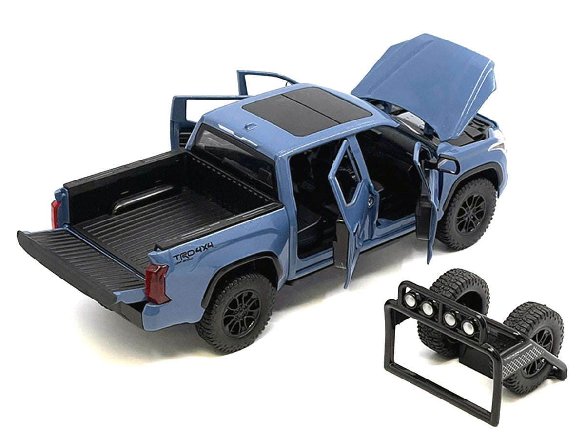 2023 Toyota Tundra TRD 4x4 Pickup Truck Cavalry Blue with Sunroof and Wheel Rack 1/24 Diecast Model Car LuxuryLifeWay Online Store