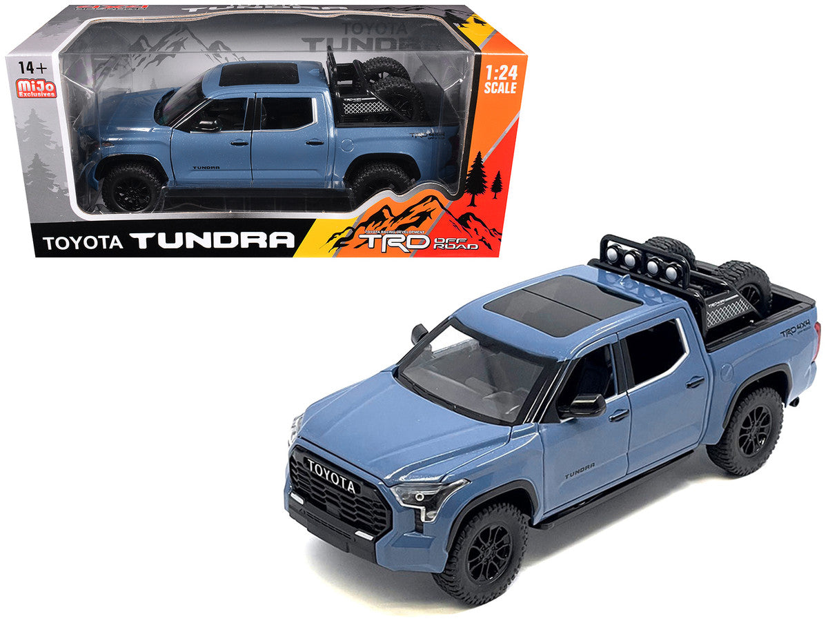 2023 Toyota Tundra TRD 4x4 Pickup Truck Cavalry Blue with Sunroof and Wheel Rack 1/24 Diecast Model Car LuxuryLifeWay Online Store