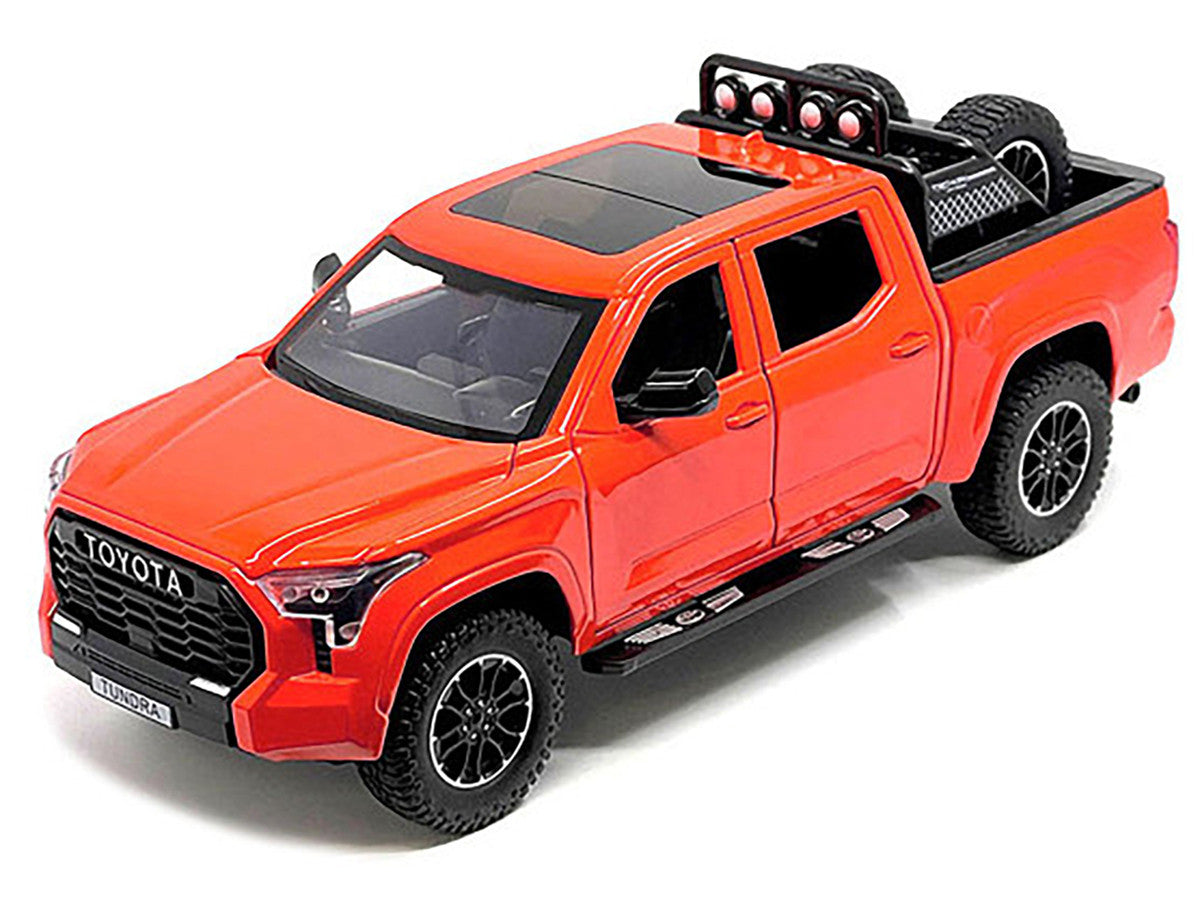 2023 Toyota Tundra TRD 4x4 Pickup Truck Solar Octane Orange with Sunroof and Wheel Rack 1/24 Diecast Model Car LuxuryLifeWay Online Store
