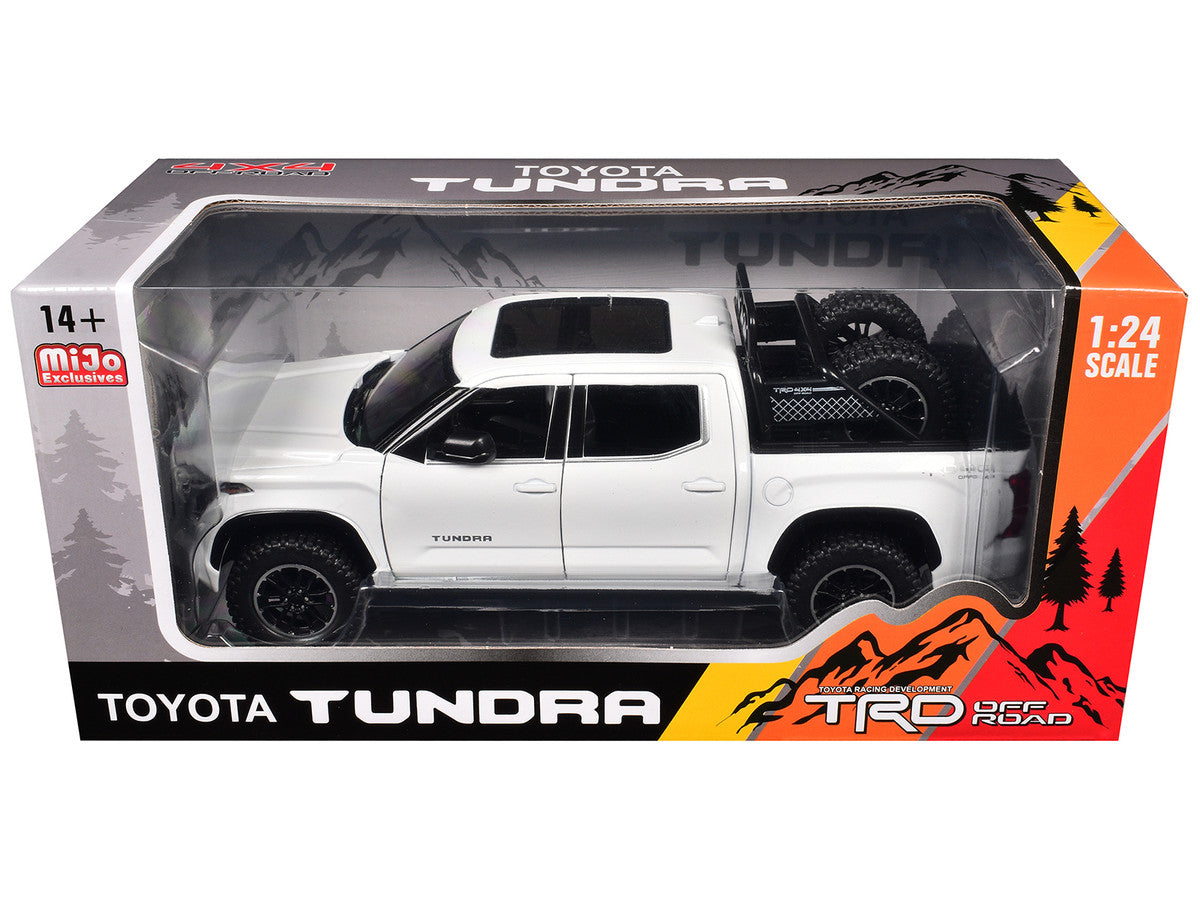 2023 Toyota Tundra TRD 4x4 Pickup Truck White Metallic with Sunroof and Wheel Rack 1/24 Diecast Model Car LuxuryLifeWay Online Store