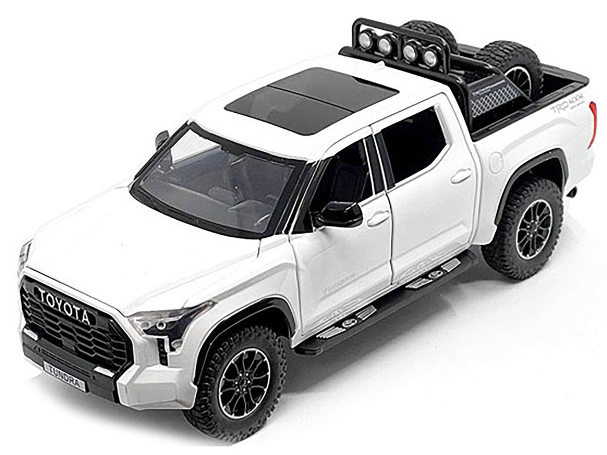 2023 Toyota Tundra TRD 4x4 Pickup Truck White Metallic with Sunroof and Wheel Rack 1/24 Diecast Model Car LuxuryLifeWay Online Store