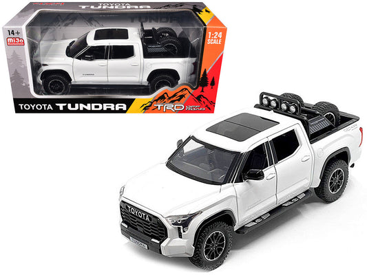 2023 Toyota Tundra TRD 4x4 Pickup Truck White Metallic with Sunroof and Wheel Rack 1/24 Diecast Model Car LuxuryLifeWay Online Store