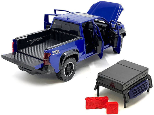 2024 Toyota Tacoma TRD Off-Road Edition Pickup Truck Blue Metallic with Bed Camper 1/24 Diecast Model Car LuxuryLifeWay Online Store