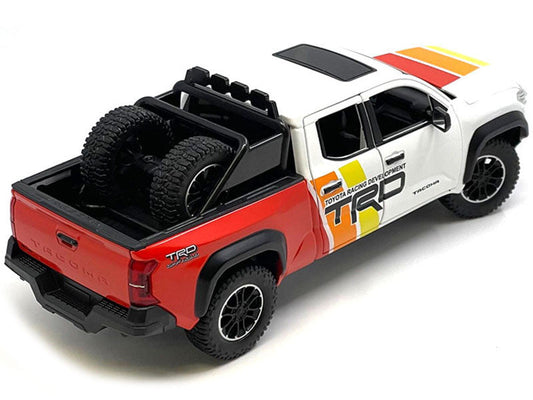 2024 Toyota Tacoma TRD Off Road Edition Pickup Truck White and Red with TRD Stripes with Sunroof and Wheel Rack Limited Edition to 2400 pieces Worldwide 1/24 Diecast Model Car LuxuryLifeWay Online Store