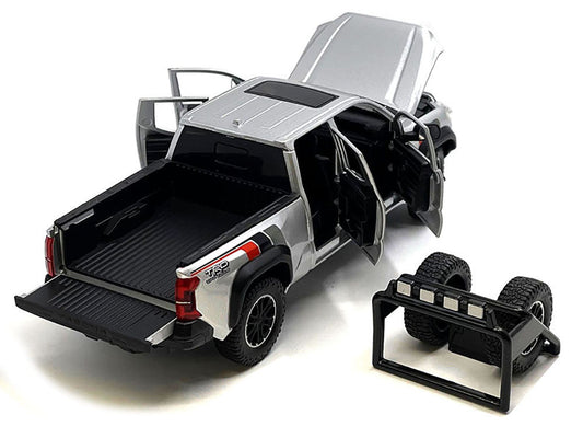 2024 Toyota Tacoma TRD Off Road Edition Pickup Truck Silver Metallic with TRD Stripes with Sunroof and Wheel Rack Limited Edition to 2400 pieces Worldwide 1/24 Diecast Model Car LuxuryLifeWay Online Store