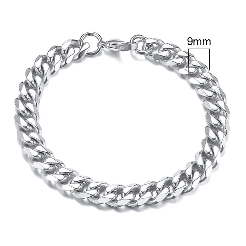 Vnox Mens Simple 3-11mm Stainless Steel Curb Cuban Link Chain Bracelets for Women Unisex Wrist Jewelry Gifts Pi-Mart