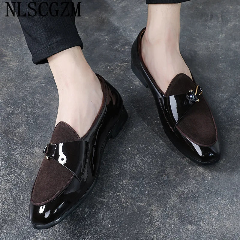 Patent Leather Loafers Men Dress Shoes Leather Italian Oxford Shoes for Men Wedding Dress Formal Slip on Shoes Men Office 2026 Pi-Mart