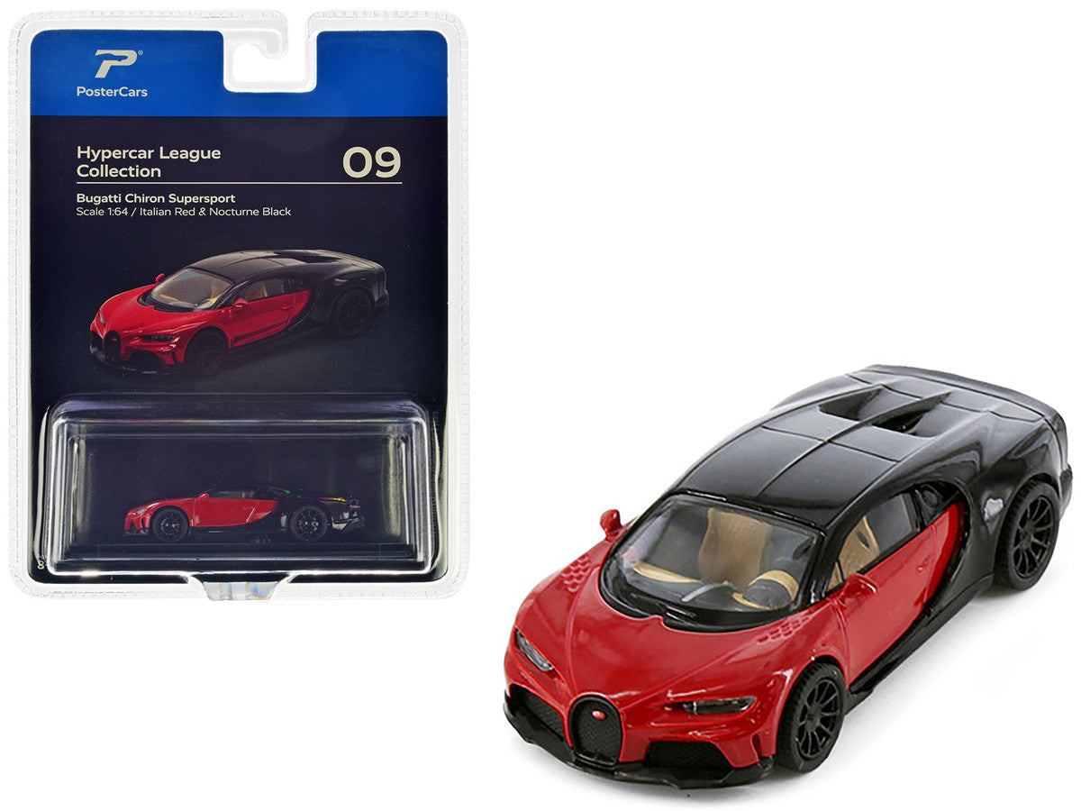 Bugatti Chiron Supersport Italian Red and Nocturne Black "Hypercar League Collection" 1/64 Diecast Model Car by PosterCars LuxuryLifeWay Online Store