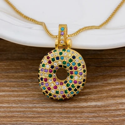 Nidin Fashion Luxury 26 Letters Copper Zircon Pendant Necklace for Women Rainbow Initials Name Necklace Wedding Party Jewelry Pi-Mart