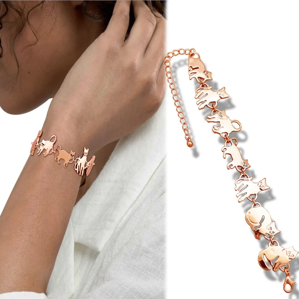 Clearance_Cat Pendant Charm Chain Link Bracelets For Women Cowgirl Cuff Bangles Fashion Jewelry Egyptian Bastet Pulseira Accesso Pi-Mart