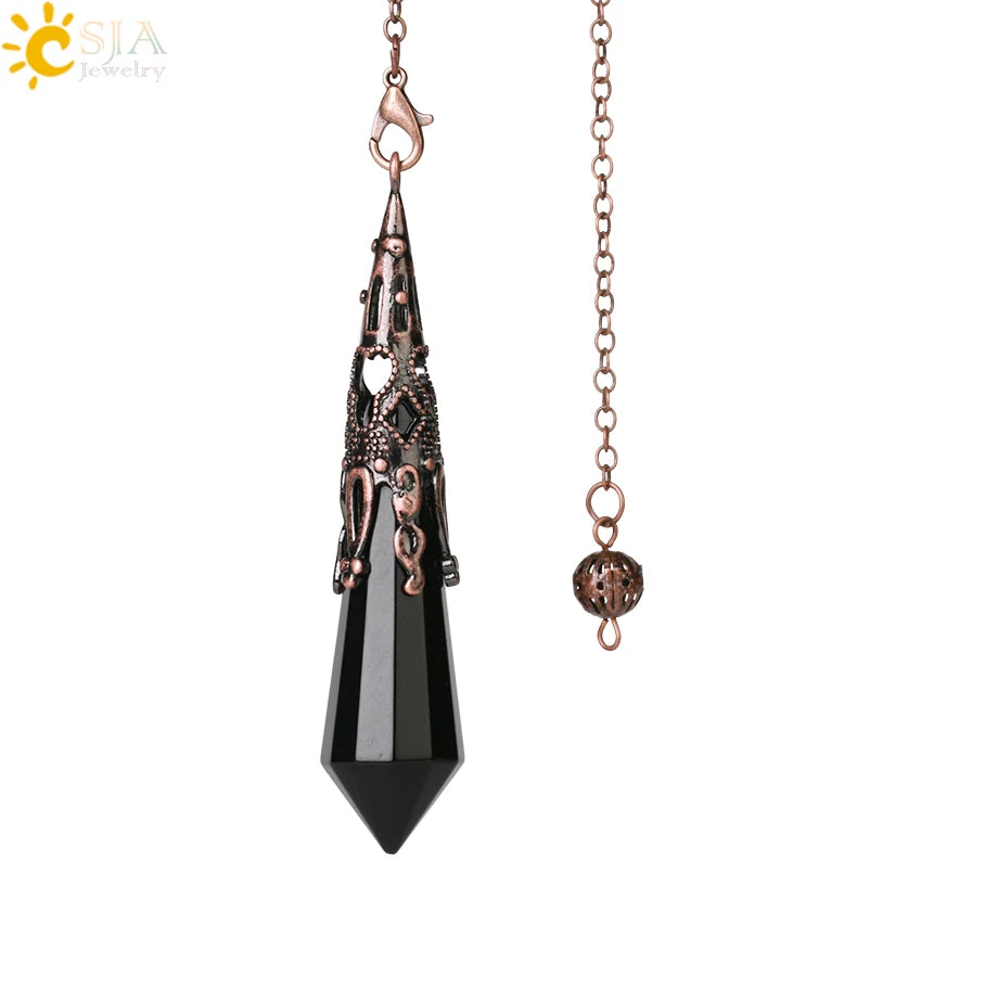CSJA Natural Stone Crystal Pendulum for Dowsing Antique Pendant Amulet Crystals Divination Pink Quartz Pendulums Pendules G891 Pi-Mart