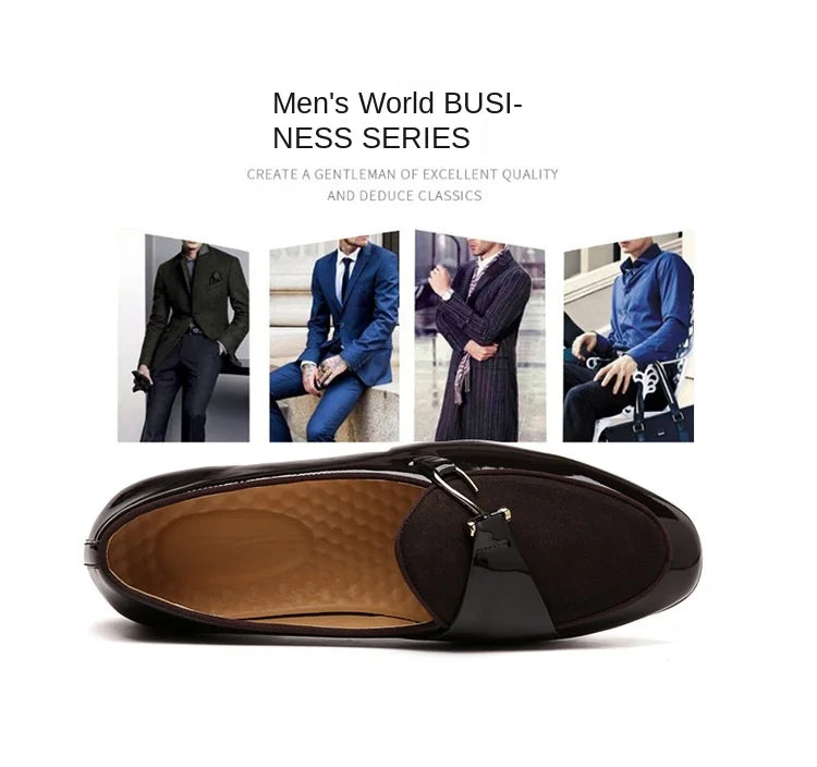 Patent Leather Loafers Men Dress Shoes Leather Italian Oxford Shoes for Men Wedding Dress Formal Slip on Shoes Men Office 2026 Pi-Mart