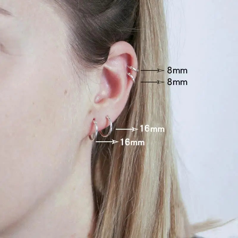 1 Pair Women/Man Stainless Steel Small Hoops Earring Piercing Ear Cartilage Tragus Simple Thin Circle Anti-allergic Ear Buckle Pi-Mart
