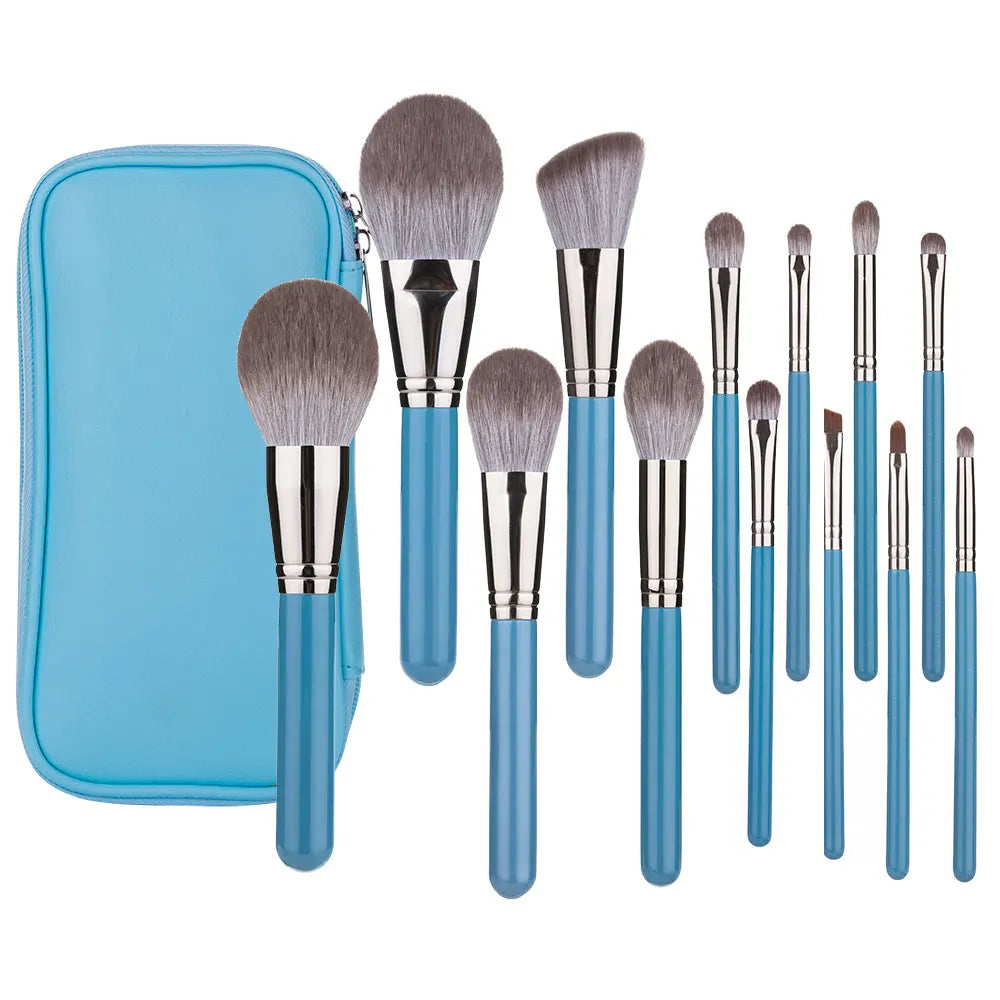 13pcs Makeup Brushes Set with Leather Bag Foundation Powder Blush Eyeshadow Eyebrow Brush Soft Hair Cosmetic Makeup Tool Tri Light Beauty