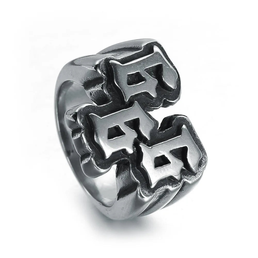 Men's Punk Stainless Steel Digital 666 Ring Titanium Steel Ring Jewelry Pi-Mart