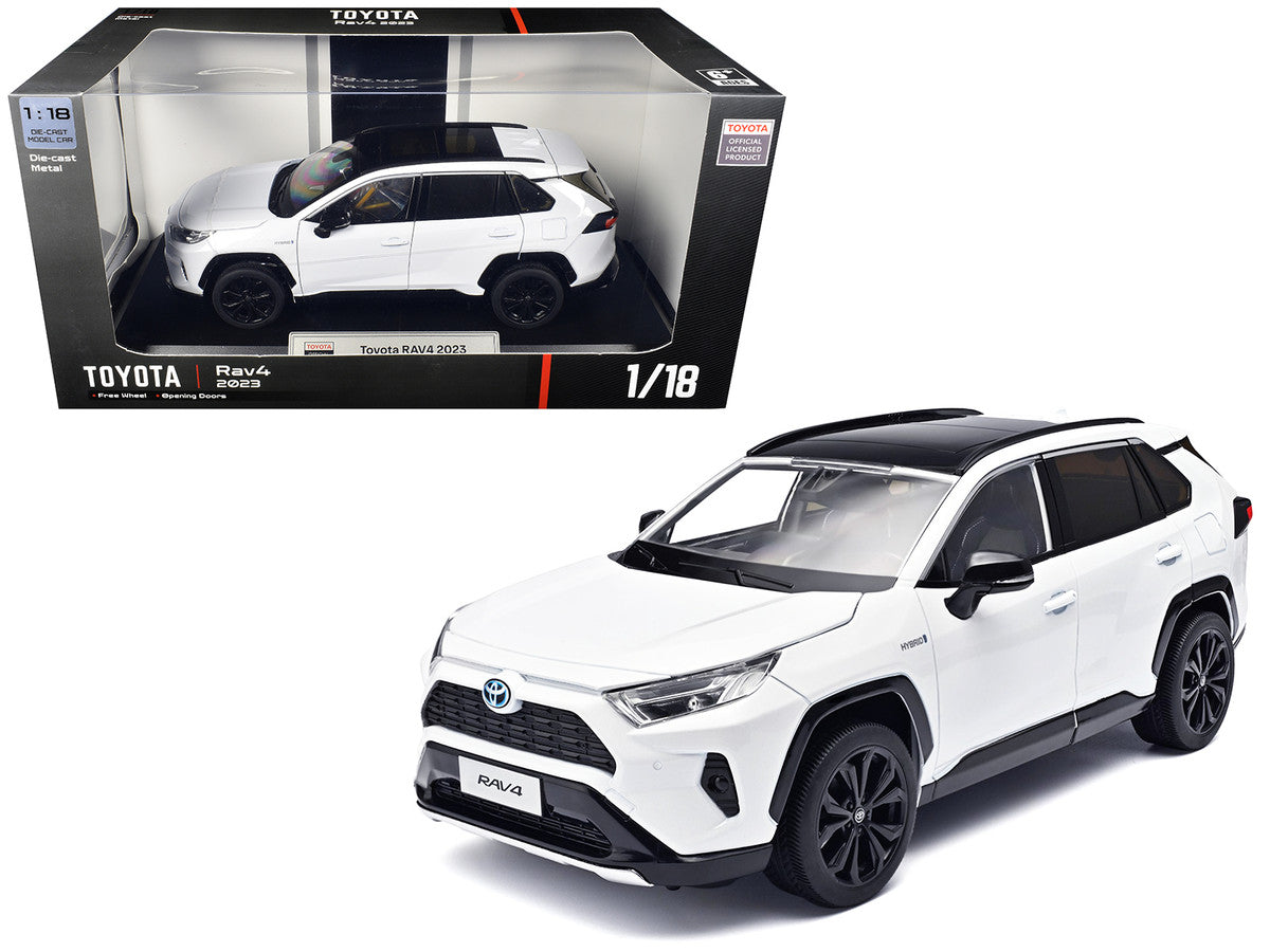 2023 Toyota Rav4 Hybrid White Metallic with Black Top 1/18 Diecast Model Car by Heimanba LuxuryLifeWay Online Store