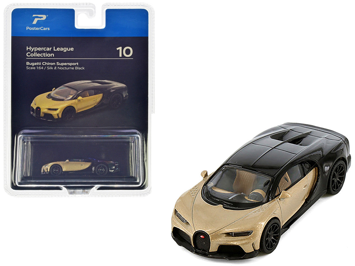 Bugatti Chiron Supersport Silk Gold Metallic and Nocturne Black "Hypercar League Collection" 1/64 Diecast Model Car by PosterCars LuxuryLifeWay Online Store
