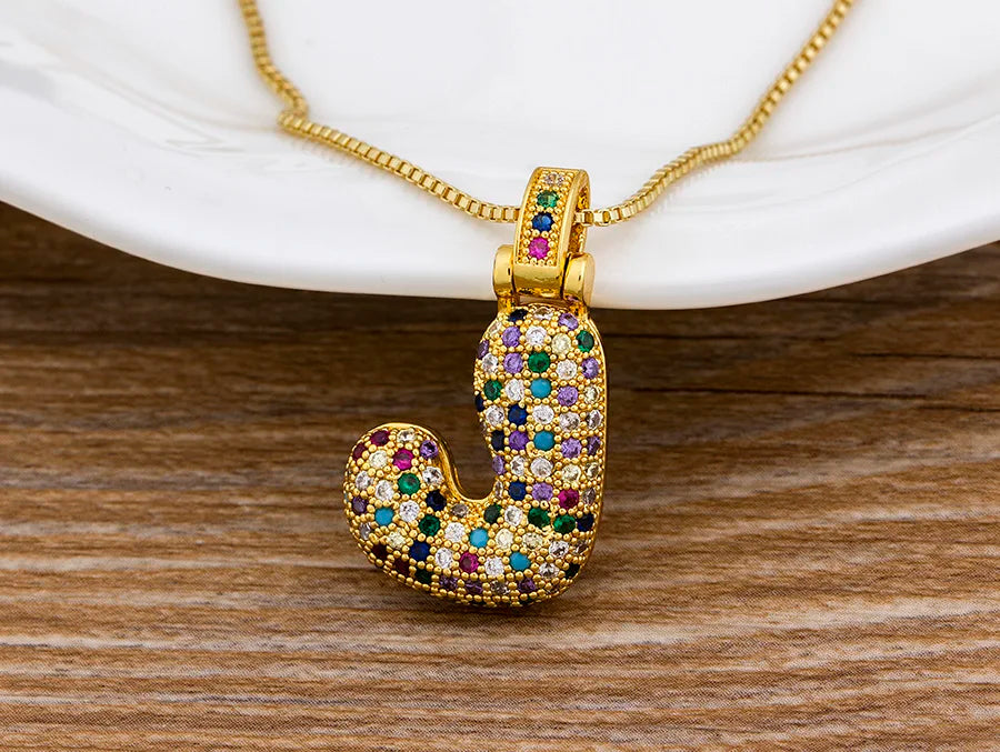 Nidin Fashion Luxury 26 Letters Copper Zircon Pendant Necklace for Women Rainbow Initials Name Necklace Wedding Party Jewelry Pi-Mart