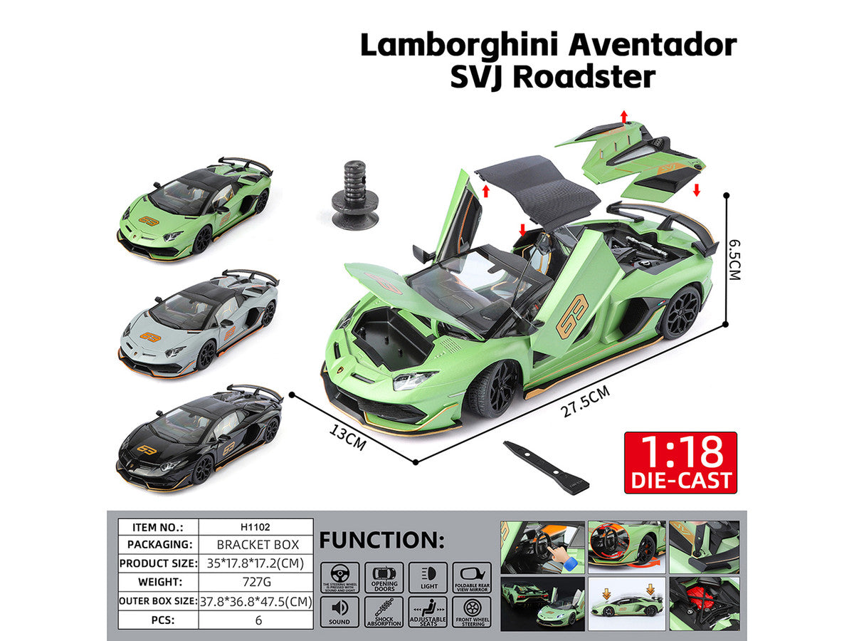 Lamborghini Aventador SVJ Roadster Black with Carbon Top and Gold Accents 1/18 Diecast Model Car by Heimanba LuxuryLifeWay Online Store