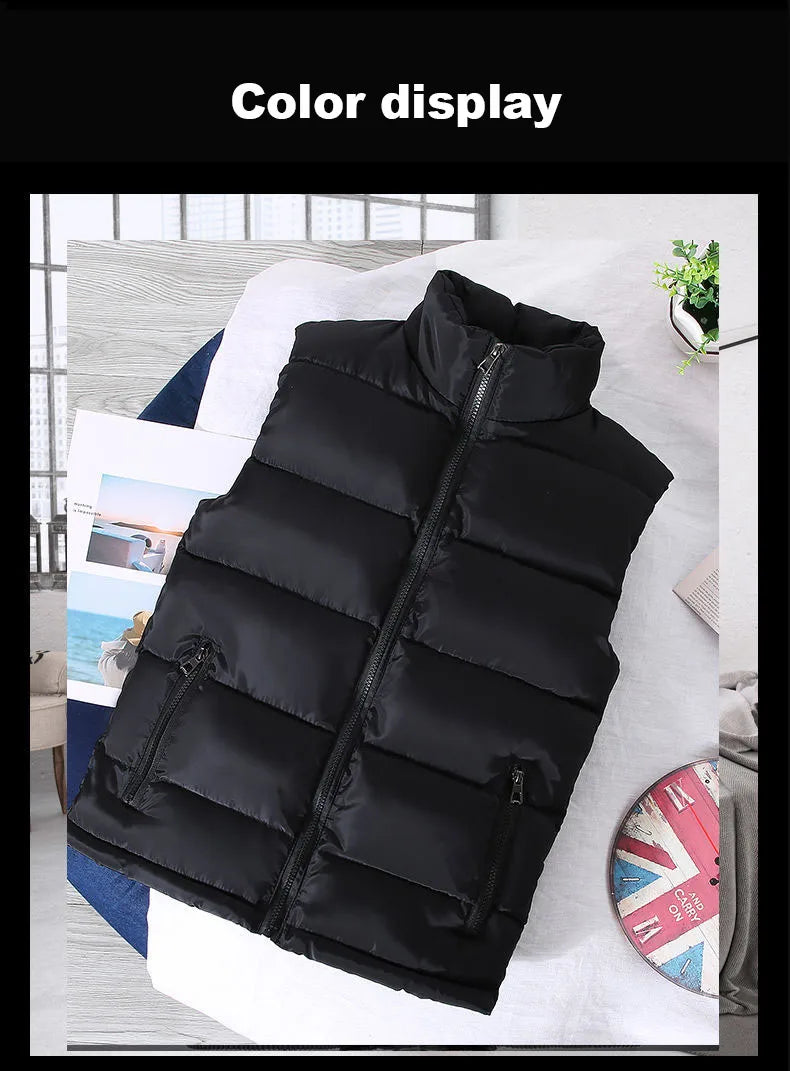 White Vest Jacket Men Slim Fit Stand Collar Sleeveless Puffer Jackets Spring Autumn Casual Waistcoat Men Warm Coat 2023 Trends Pi-Mart