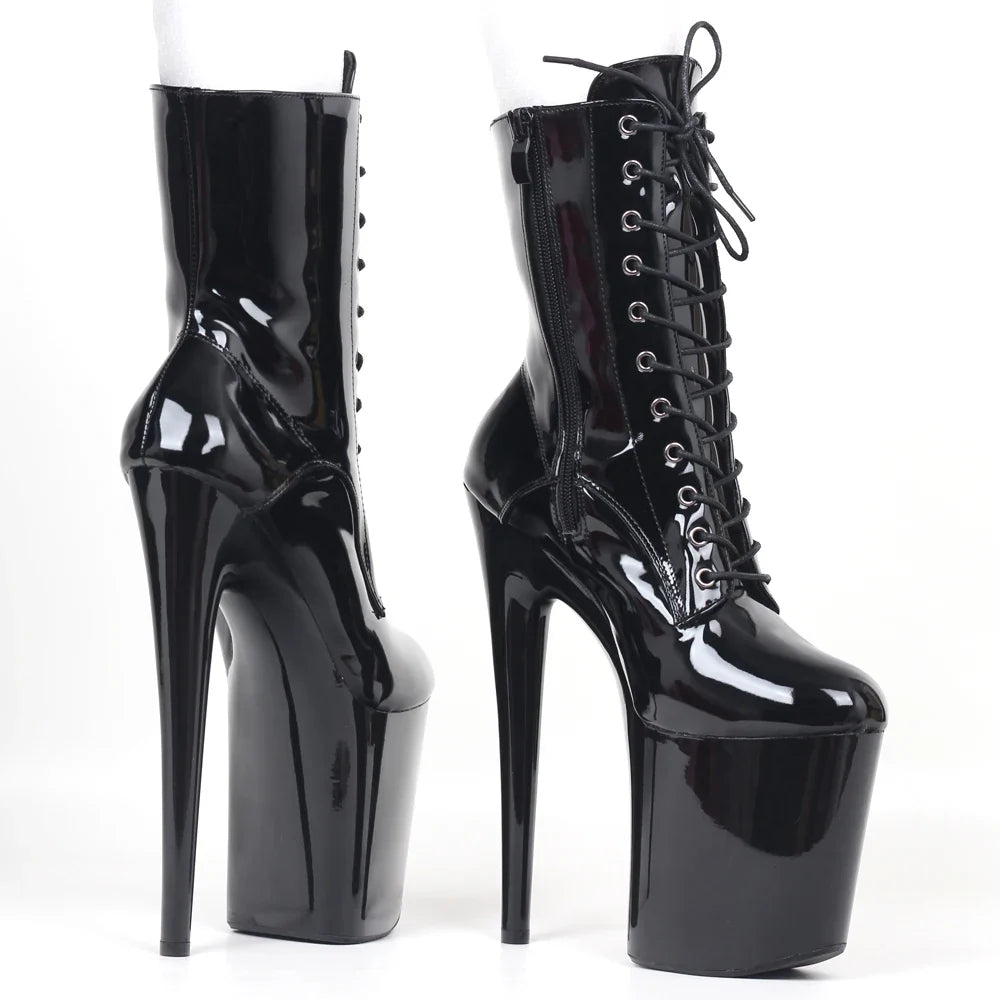 JIALUOWEI INS Style 20CM Extreme High Heels Platform Boots Lace Up Sexy Pole Dancing Ankle Boots Side Zip 5-12 LadyShow.Store