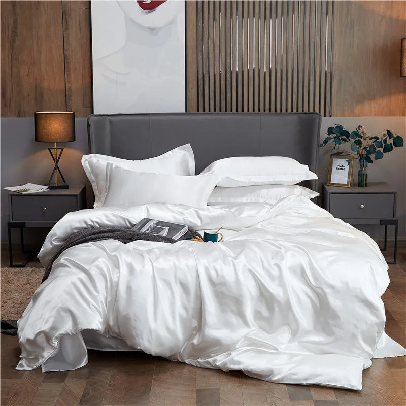 Luxury Rayon Satin Duvet Cover Queen High Quality King Size Smooth Quilt Cover Solid High End Single Double Comforter Cover Pi-Mart