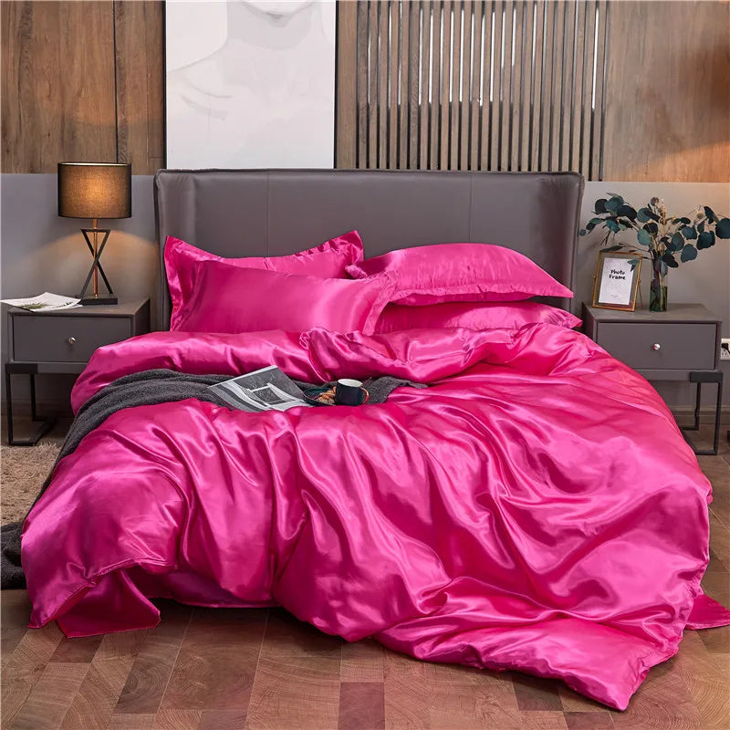 Luxury Rayon Satin Duvet Cover Queen High Quality King Size Smooth Quilt Cover Solid High End Single Double Comforter Cover Pi-Mart