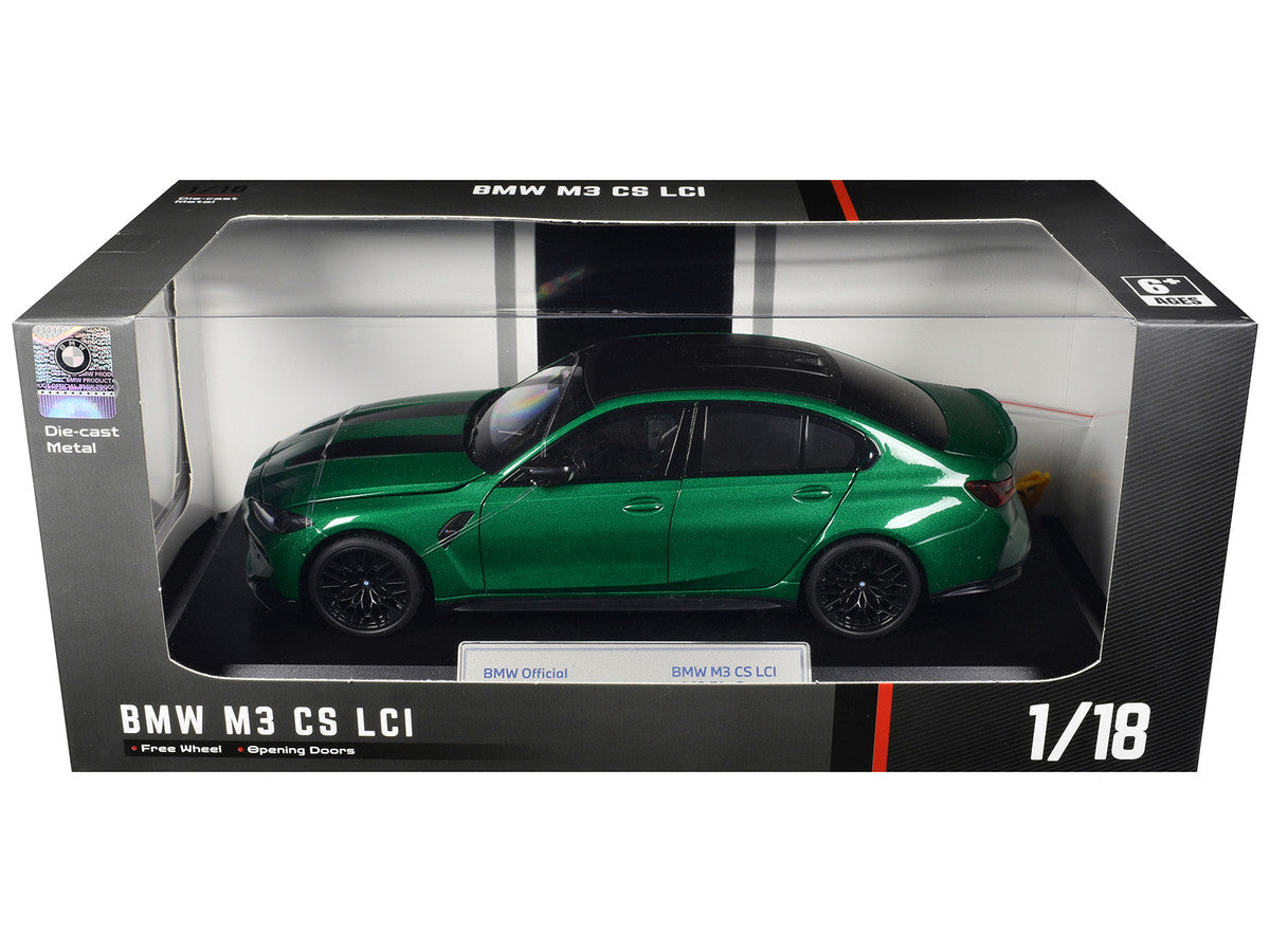 BMW M3 CS LCI Green Metallic with Matt Black Top and Hood Stripes 1/18 Diecast Model Car by Heimanba LuxuryLifeWay Online Store