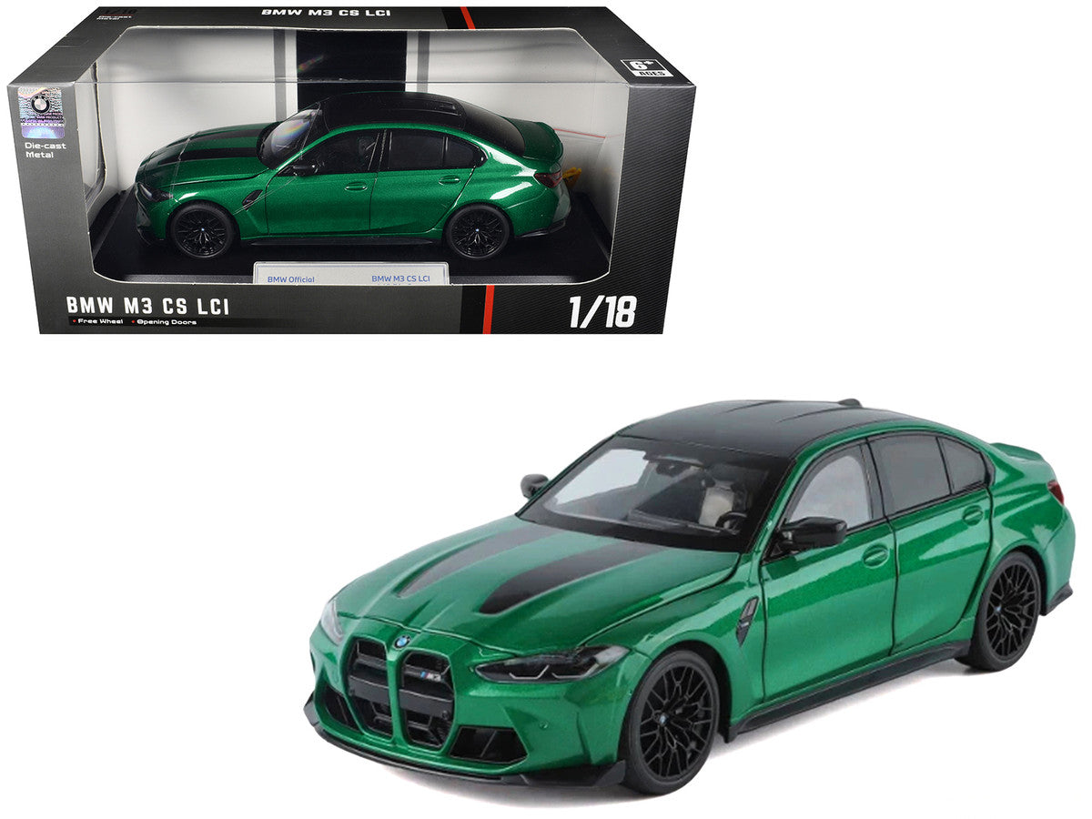 BMW M3 CS LCI Green Metallic with Matt Black Top and Hood Stripes 1/18 Diecast Model Car by Heimanba LuxuryLifeWay Online Store