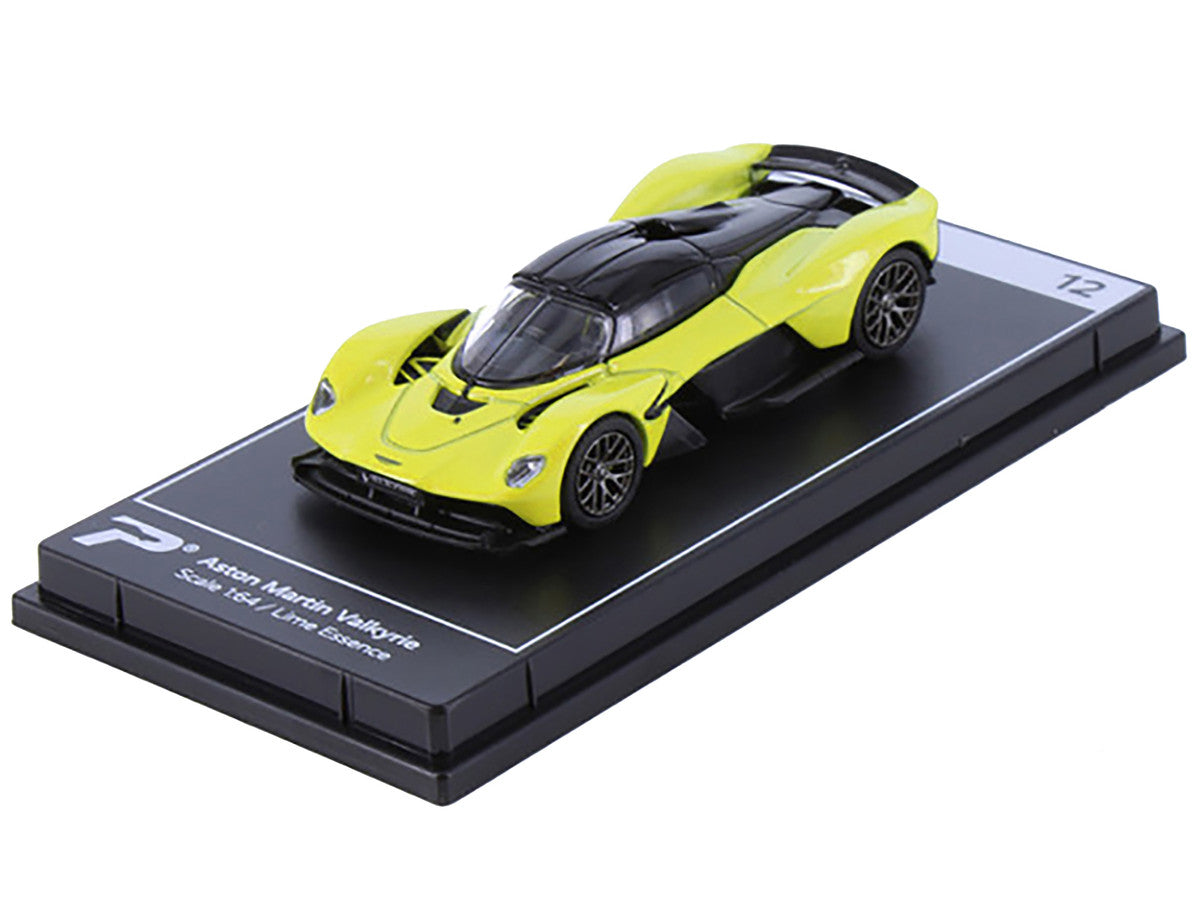 Aston Martin Valkyrie Lime Essence Yellow Metallic with Black Top "Hypercar League Collection" 1/64 Diecast Model Car by PosterCars LuxuryLifeWay Online Store