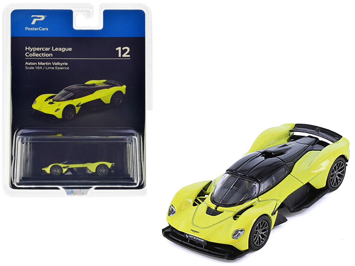 Aston Martin Valkyrie Lime Essence Yellow Metallic with Black Top "Hypercar League Collection" 1/64 Diecast Model Car by PosterCars LuxuryLifeWay Online Store