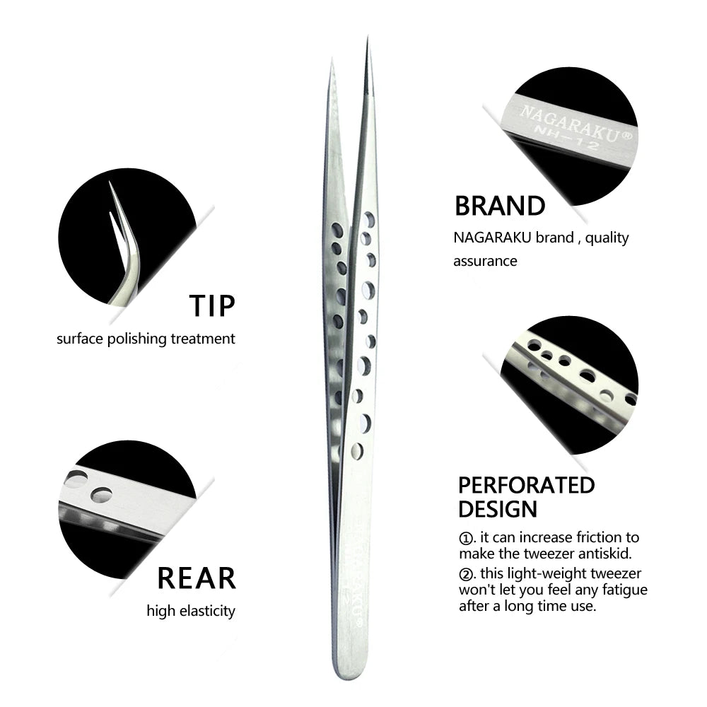 NAGARAKU Eyelash Extension Tweezers Makeup Stainless Steel Eyelash 3D accurate Clip Pi-Mart