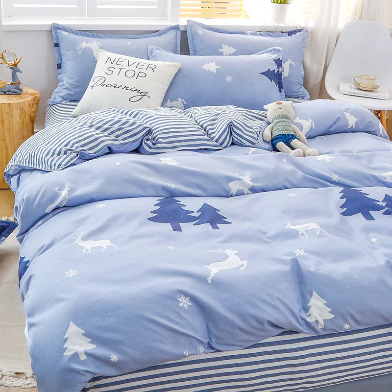 Daisy Printed King Size Duvet Cover Set with Sheets High Quality Washed Cotton Bedding Set Queen Home Bed Sets Comforter Covers LadyShow.Store