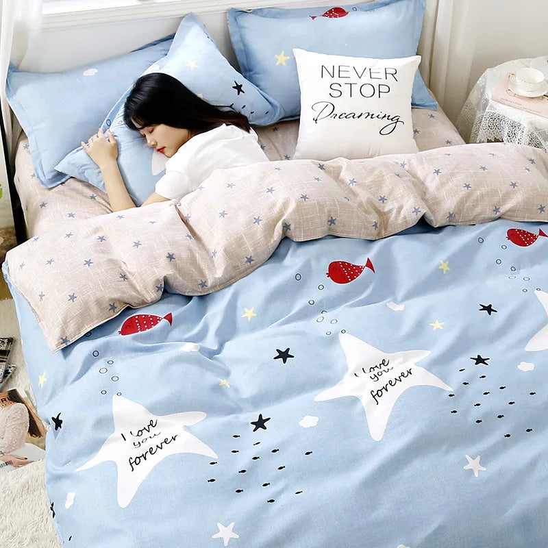 Daisy Printed King Size Duvet Cover Set with Sheets High Quality Washed Cotton Bedding Set Queen Home Bed Sets Comforter Covers LadyShow.Store
