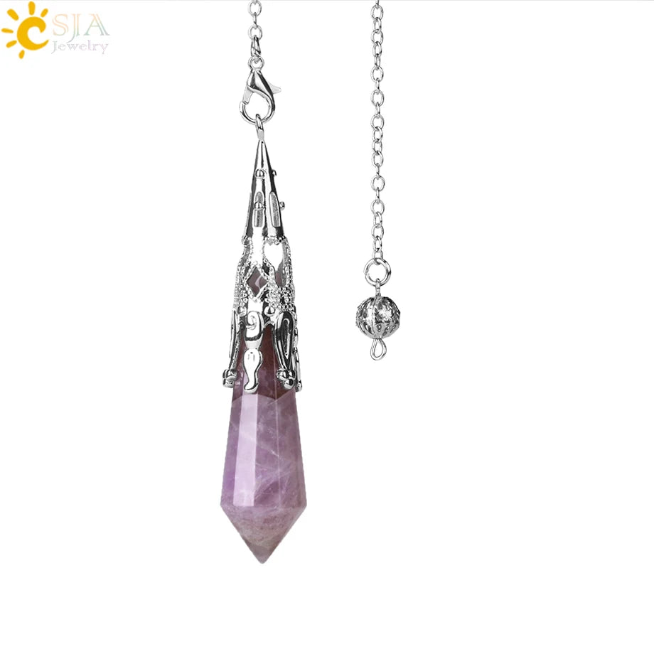 CSJA Natural Stone Crystal Pendulum for Dowsing Antique Pendant Amulet Crystals Divination Pink Quartz Pendulums Pendules G891 Pi-Mart