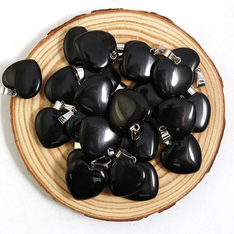 Natural Black Obsidian Stone Heart Beads Healing Pendant Women Charms 20mm Wholesale For Jewelry Making Earring Accessories Pi-Mart