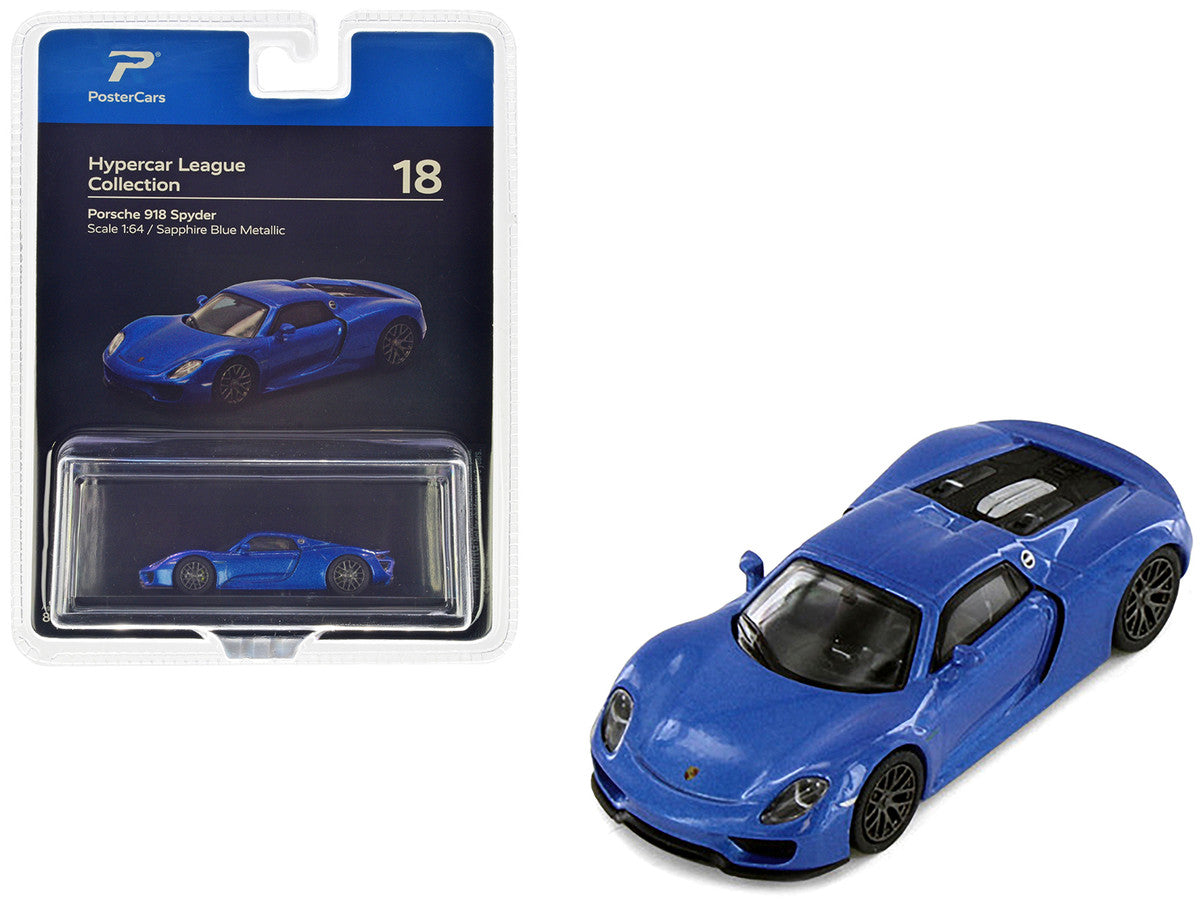 Porsche 918 Spyder Sapphire Blue Metallic "Hypercar League Collection" 1/64 Diecast Model Car by PosterCars LuxuryLifeWay Online Store