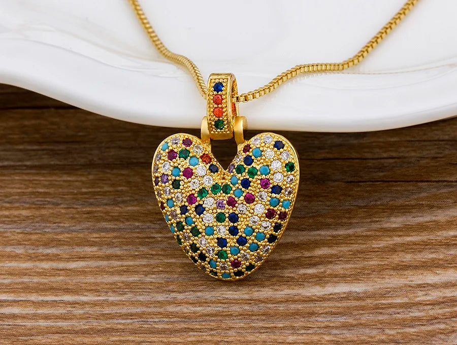 Nidin Fashion Luxury 26 Letters Copper Zircon Pendant Necklace for Women Rainbow Initials Name Necklace Wedding Party Jewelry Pi-Mart