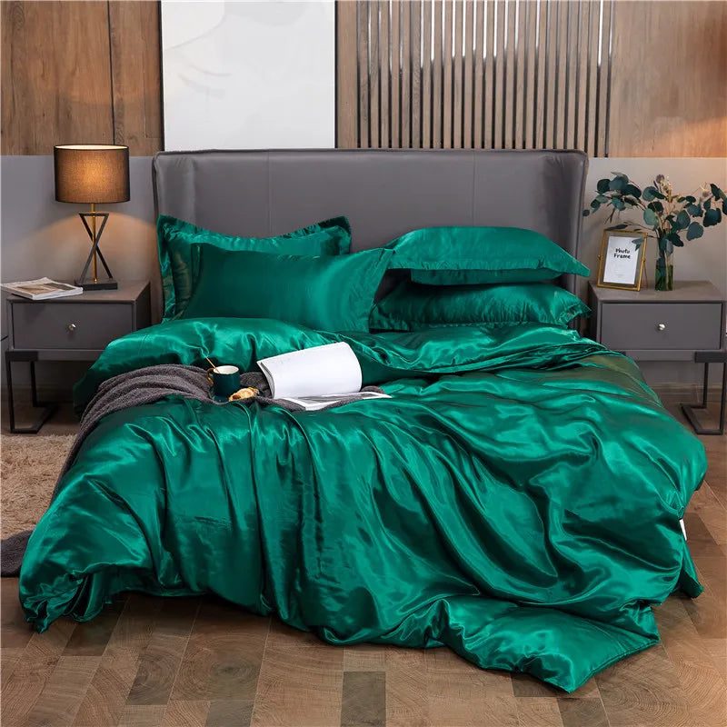 Luxury Rayon Satin Duvet Cover Queen High Quality King Size Smooth Quilt Cover Solid High End Single Double Comforter Cover Pi-Mart